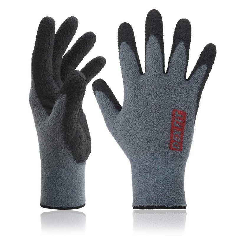 DEX FIT NR450 Warm Fleece Work Gloves, Comfortable and Stretchy Fit, Firm Grip, Thin & Lightweight, Durable Water-Based Nitrile Rubber Coated, Machine Washable; Grey 9 (L) 3 Pairs - Image 1